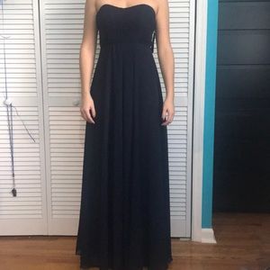 Dark Blue Lace Strapless Bridesmaid Dress